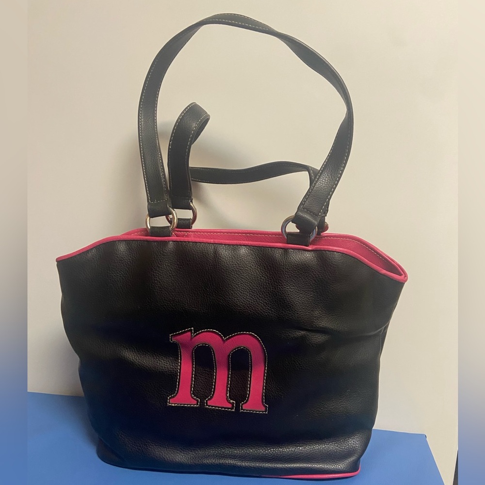 New “M” Initial Black/Hot Pink Purse tote